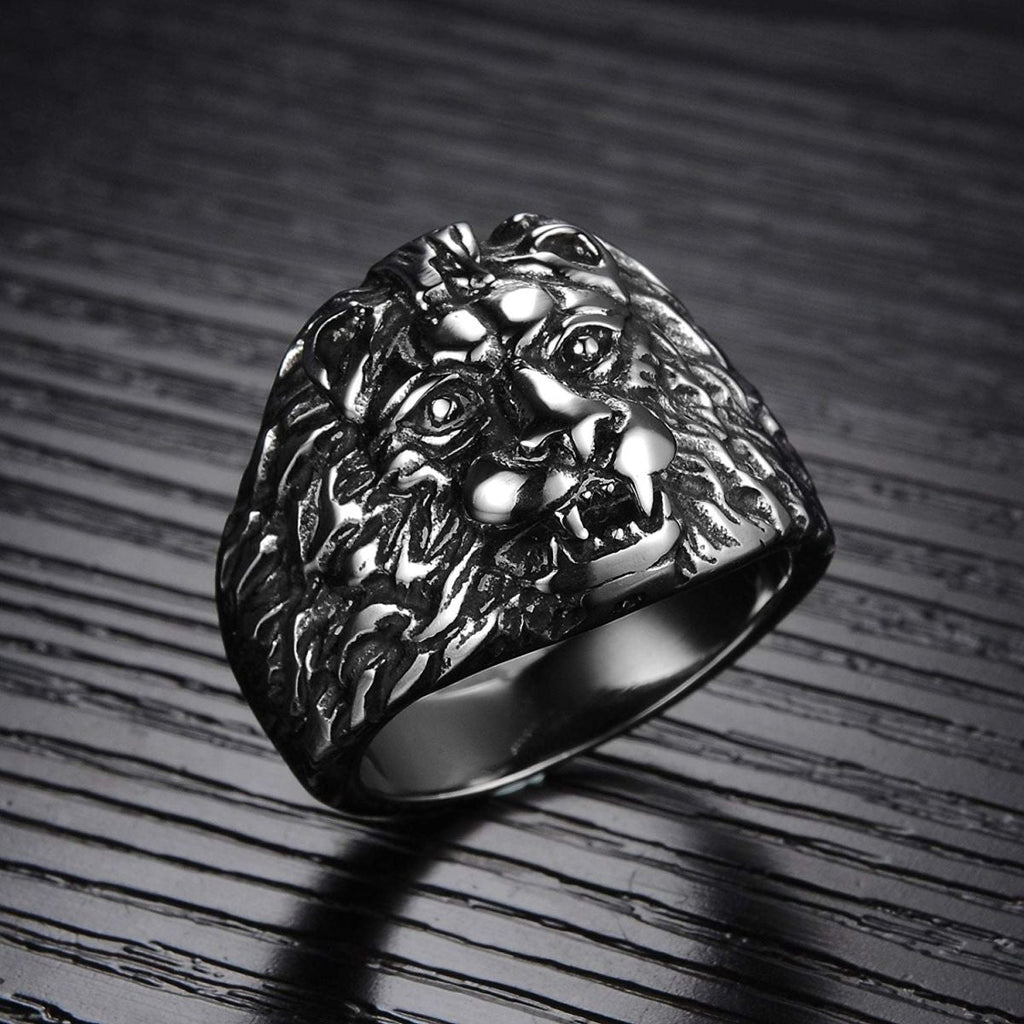 Stylish Gothic Punk Biker Antique Retro Vintage Oxidise Silver Stainless Steel Tiger Lion Head Ring