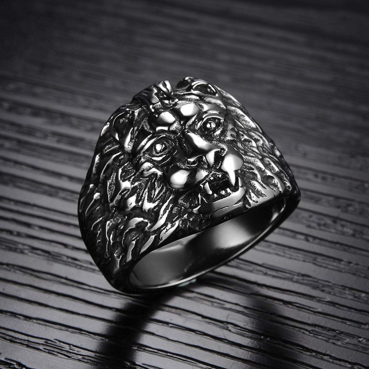 Stylish Gothic Punk Biker Antique Retro Vintage Oxidise Silver Stainless Steel Tiger Lion Head Ring