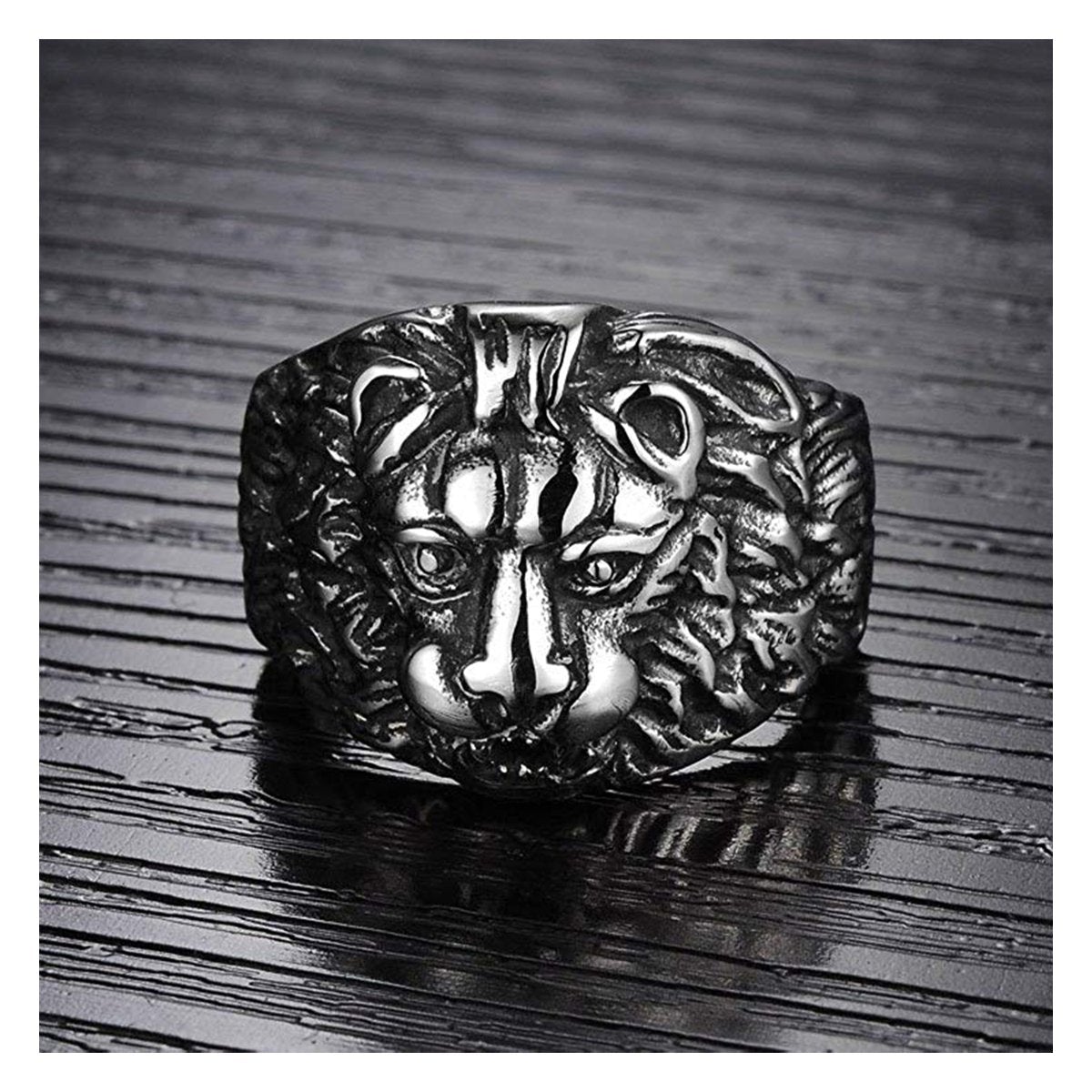 Stylish Gothic Punk Biker Antique Retro Vintage Oxidise Silver Stainless Steel Tiger Lion Head Ring