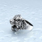 Stylish Gothic Punk Biker Antique Retro Vintage Oxidise Silver Stainless Steel Tiger Lion Head Ring
