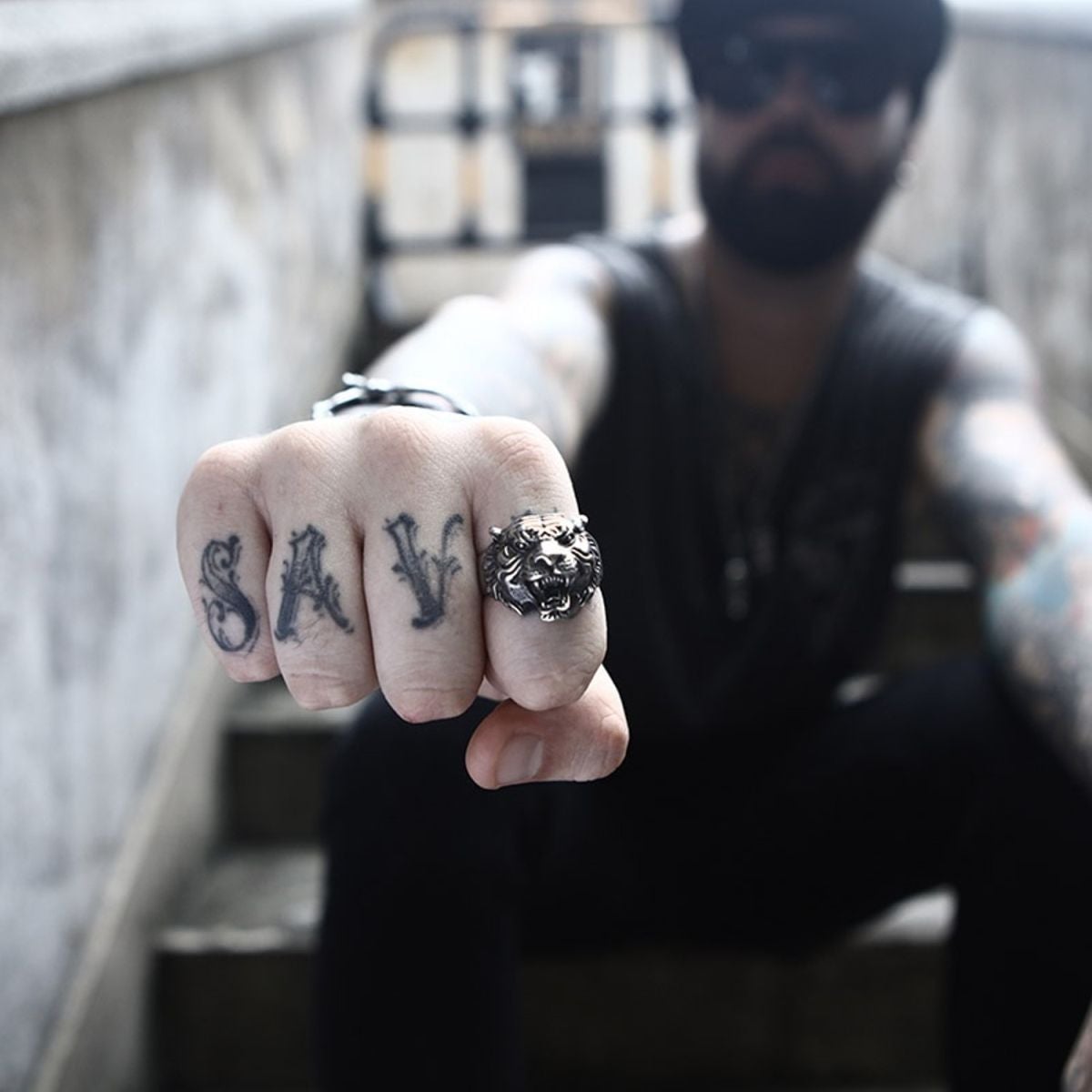 Stylish Gothic Punk Biker Antique Retro Vintage Oxidise Silver Stainless Steel Tiger Lion Head Ring
