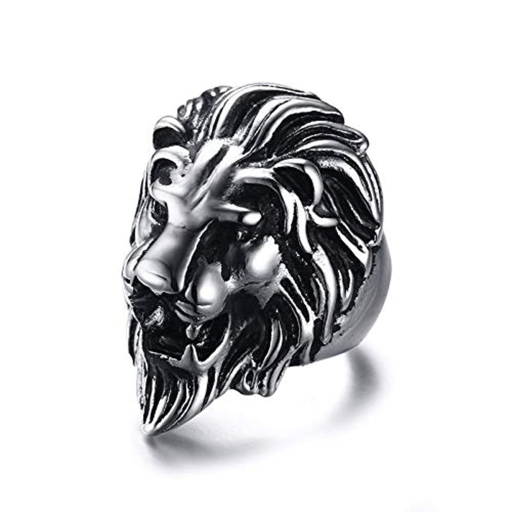 Biker Vintage Oxidise Silver Stainless Steel Lion Head Ring Bulk