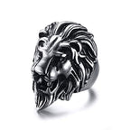 Biker Vintage Oxidise Silver Stainless Steel Lion Head Ring Bulk
