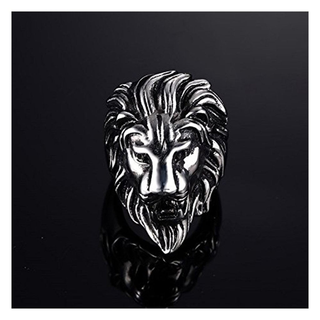 Biker Vintage Oxidise Silver Stainless Steel Lion Head Ring Bulk