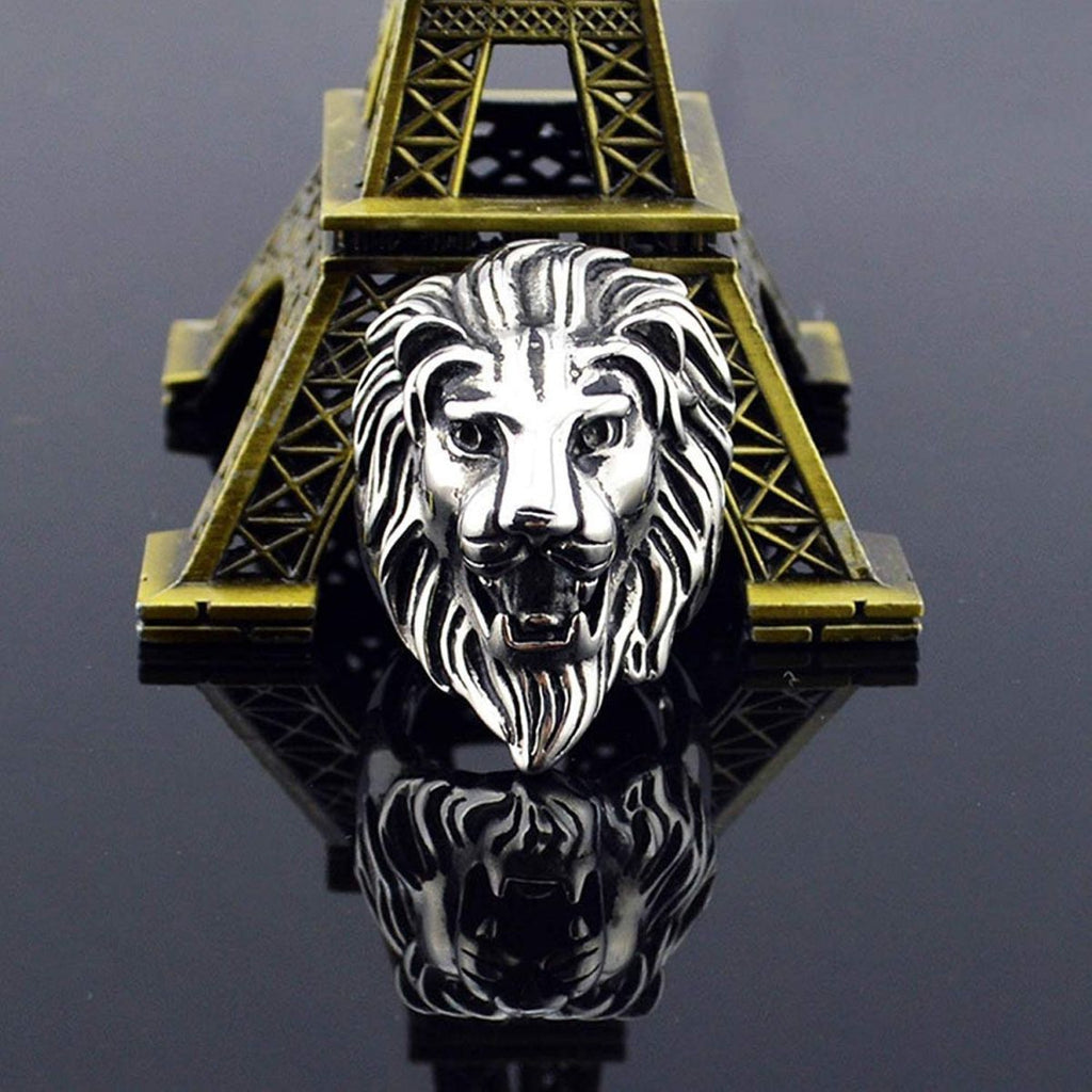 Biker Vintage Oxidise Silver Stainless Steel Lion Head Ring Bulk