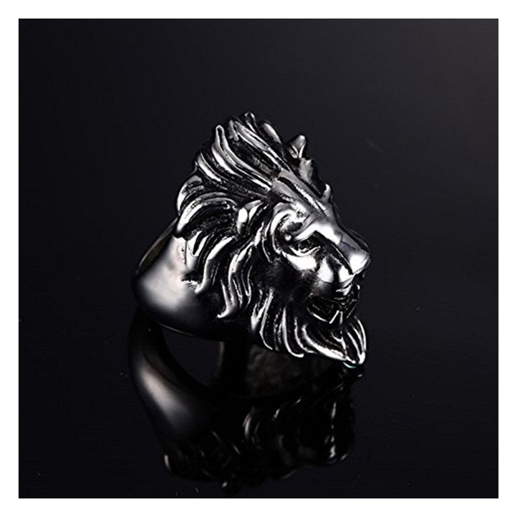 Biker Vintage Oxidise Silver Stainless Steel Lion Head Ring Bulk