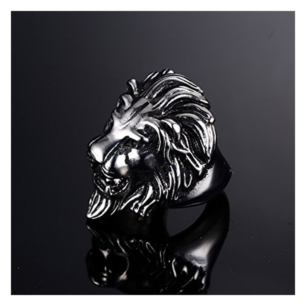 Biker Vintage Oxidise Silver Stainless Steel Lion Head Ring Bulk