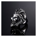 Biker Vintage Oxidise Silver Stainless Steel Lion Head Ring Bulk