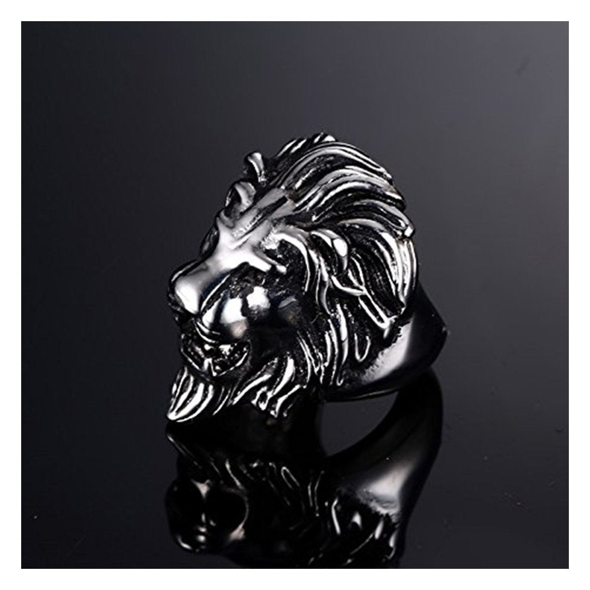 Biker Vintage Oxidise Silver Stainless Steel Lion Head Ring Bulk