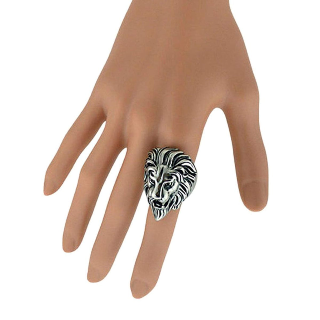Biker Vintage Oxidise Silver Stainless Steel Lion Head Ring Bulk