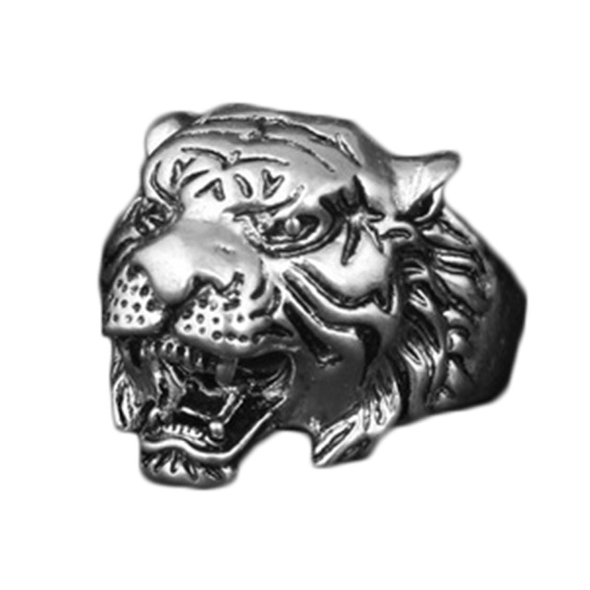 Biker Vintage Oxidise Silver Stainless Steel Roaring Lion Head Ring Secondary image
