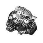 Biker Vintage Oxidise Silver Stainless Steel Roaring Lion Head Ring