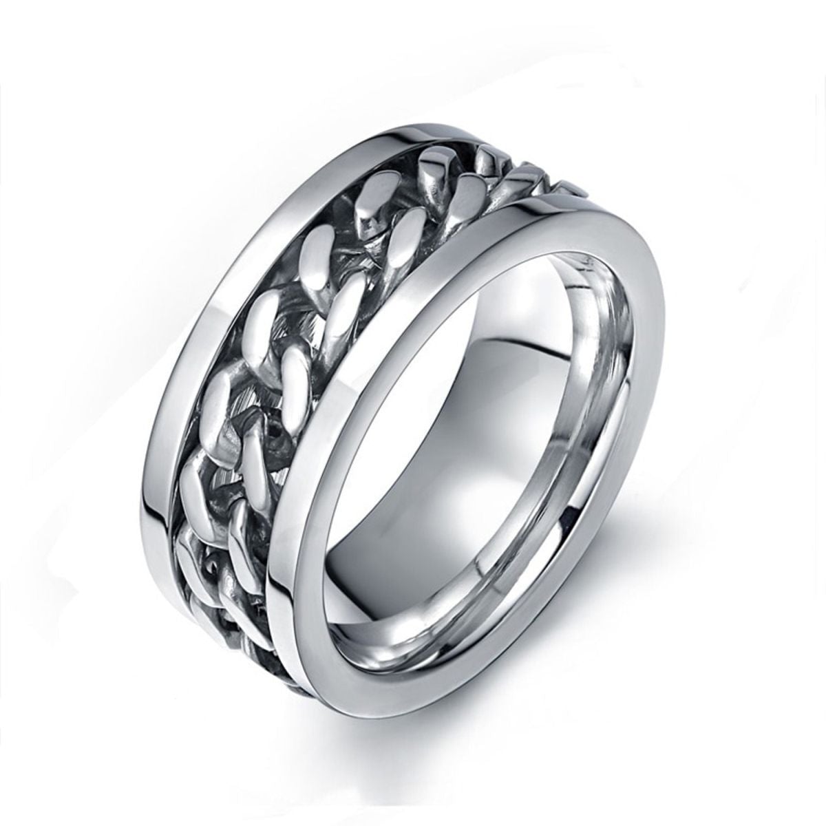 Rotatable Fidget Spinner Curb Chain Stainless Steel Eternity Swivel Band Ring Main image