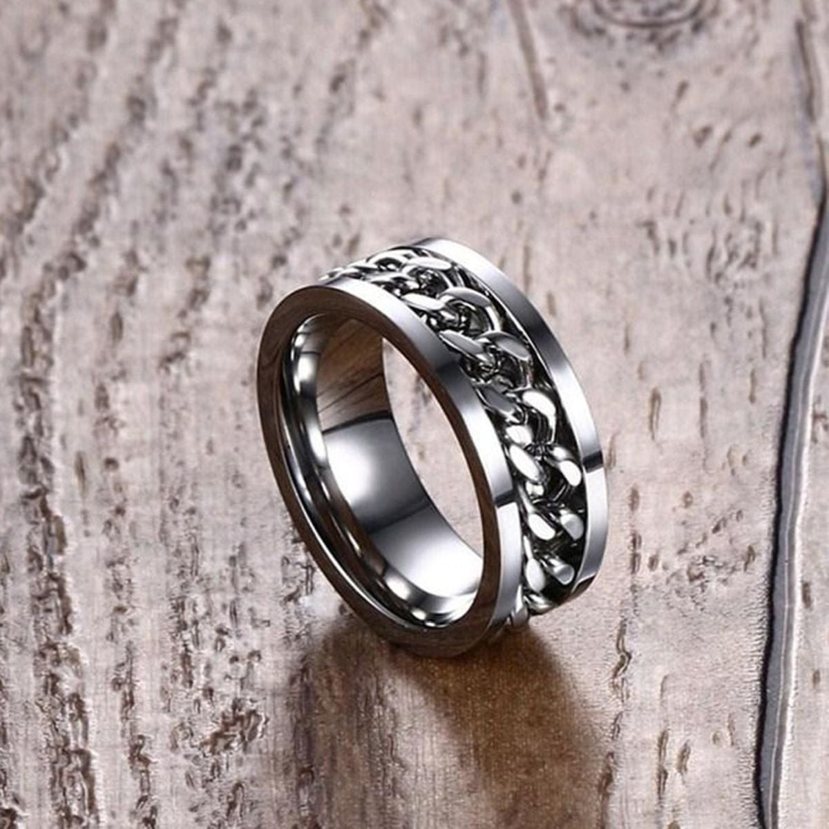 Rotatable Fidget Spinner Curb Chain Stainless Steel Eternity Swivel Band Ring