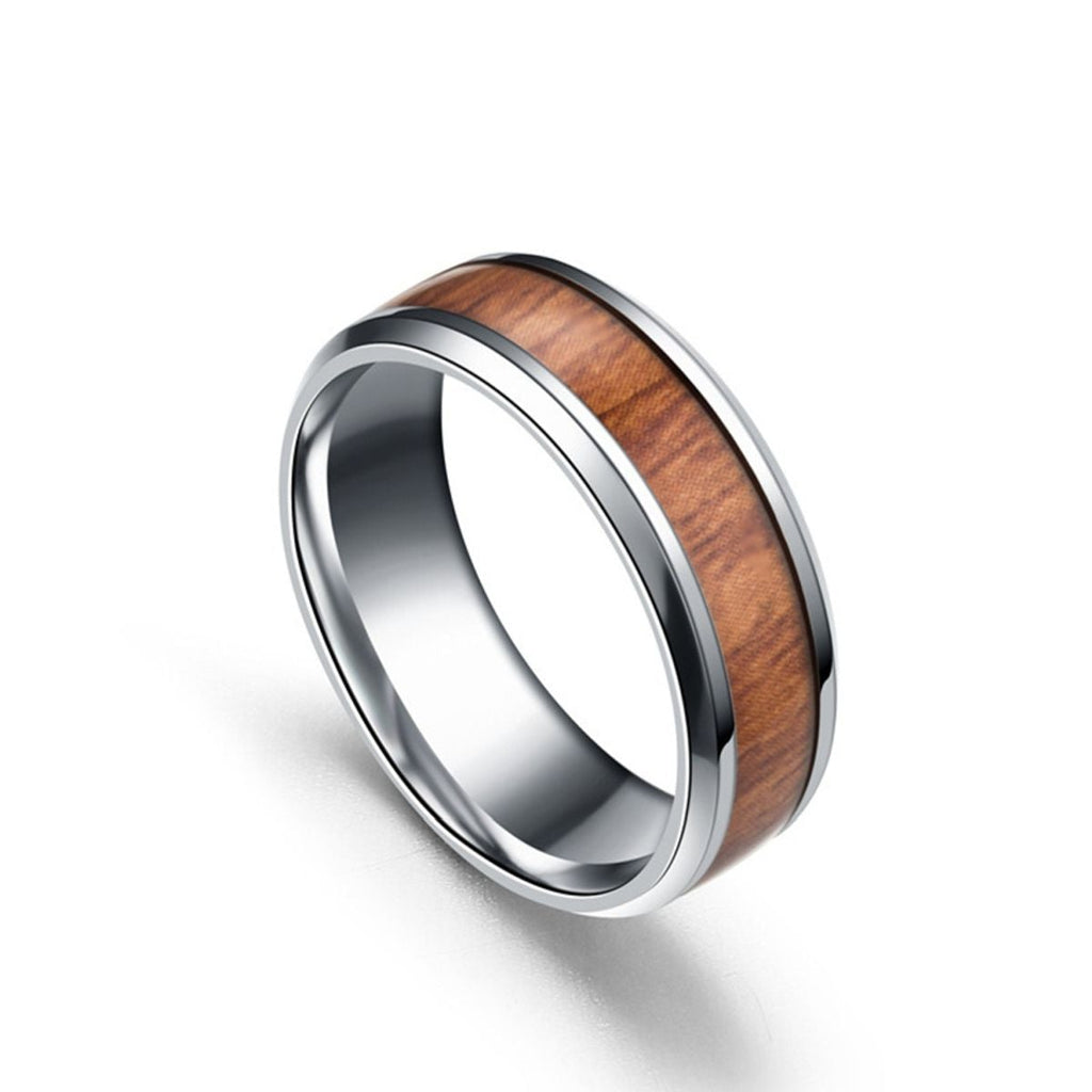 8Mm Silver Stainless Steel Ring Vintage Promise Band Wood Bulk