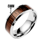 8Mm Silver Stainless Steel Ring Vintage Promise Band Wood Bulk