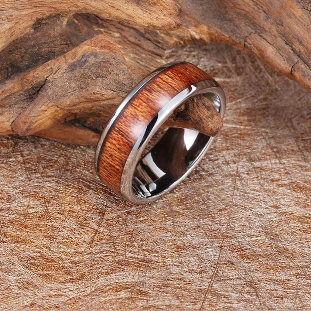 8Mm Silver Stainless Steel Ring Vintage Promise Band Wood Bulk