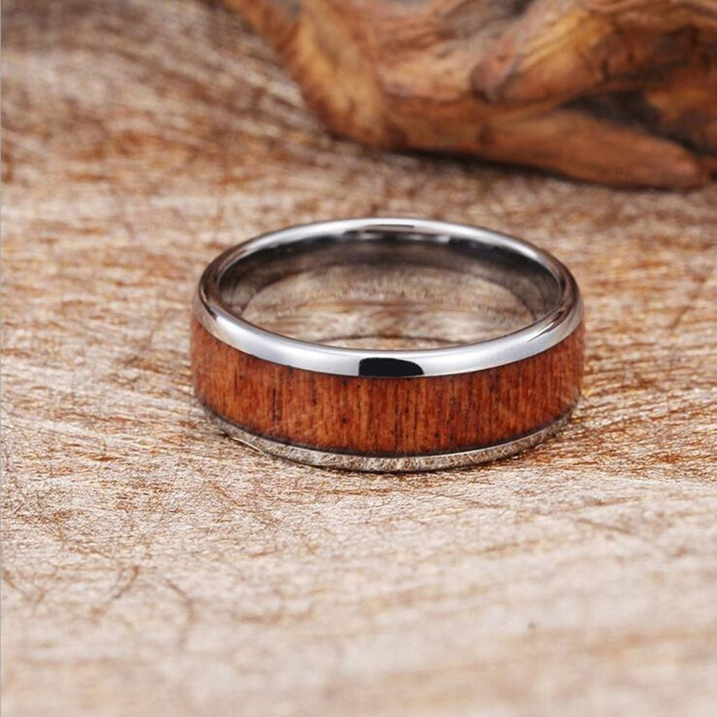 8Mm Silver Stainless Steel Ring Vintage Promise Band Wood Bulk