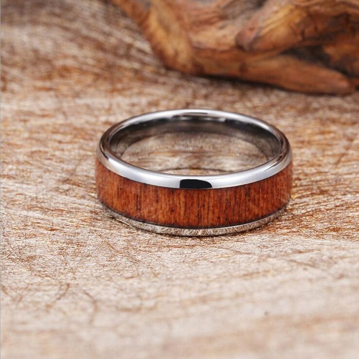 8Mm Silver Stainless Steel Ring Vintage Promise Band Wood Bulk