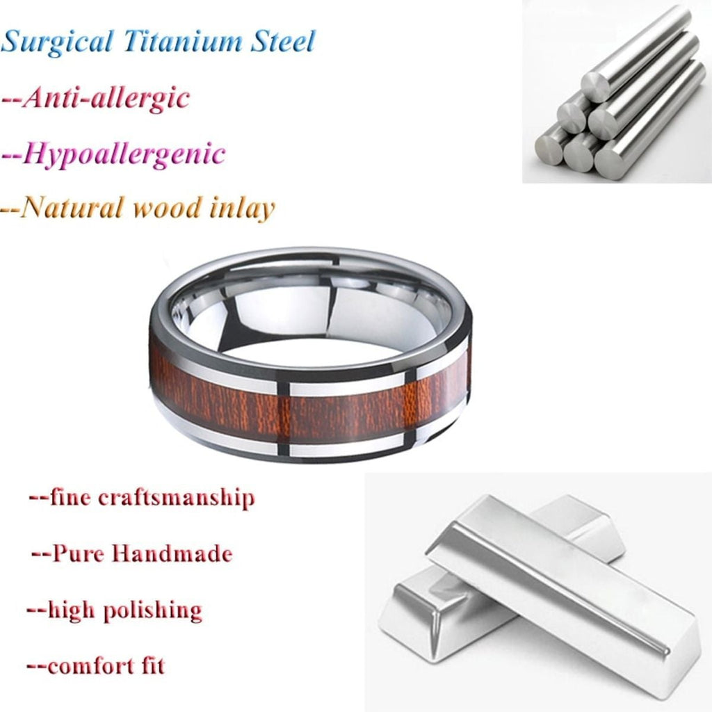 8Mm Silver Stainless Steel Ring Vintage Promise Band Wood Bulk