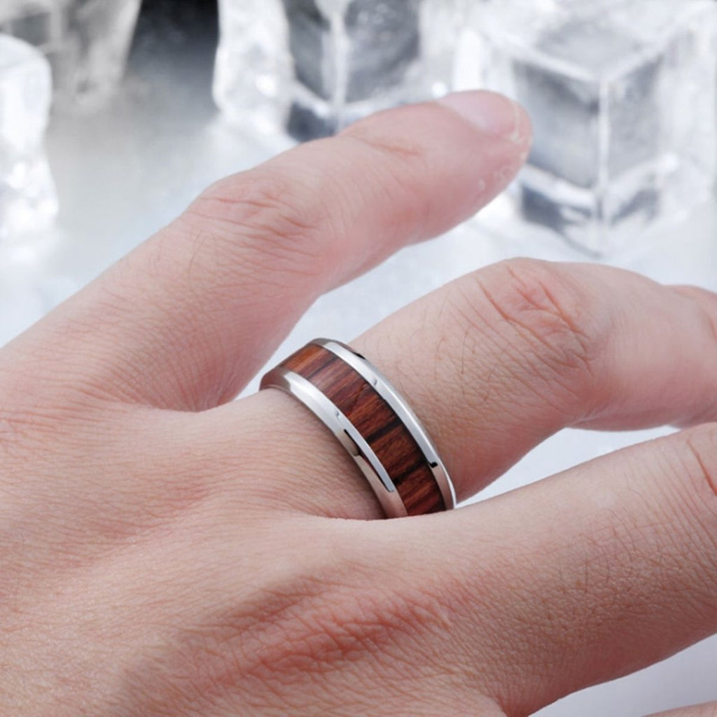 8Mm Silver Stainless Steel Ring Vintage Promise Band Wood Bulk