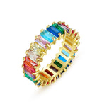 Rainbow Baguette Crystal Gold Band Ring For Women Gift Bulk