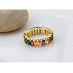 Rainbow Baguette Crystal Gold Band Ring For Women Gift Bulk
