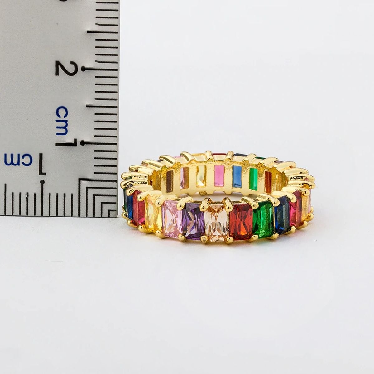 Rainbow Baguette Crystal Gold Band Ring For Women Gift Bulk