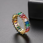 Rainbow Baguette Crystal Gold Band Ring For Women Gift Bulk