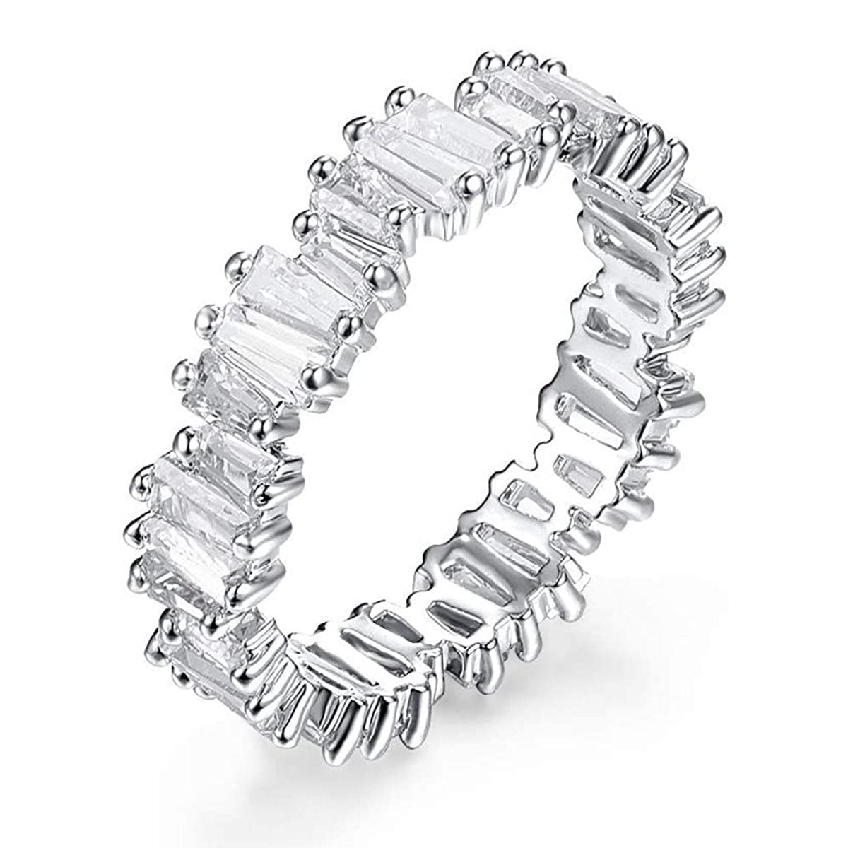 Stylish Baguette Cubic Zirconia Silver Band Ring For Women Gift Bulk Main image