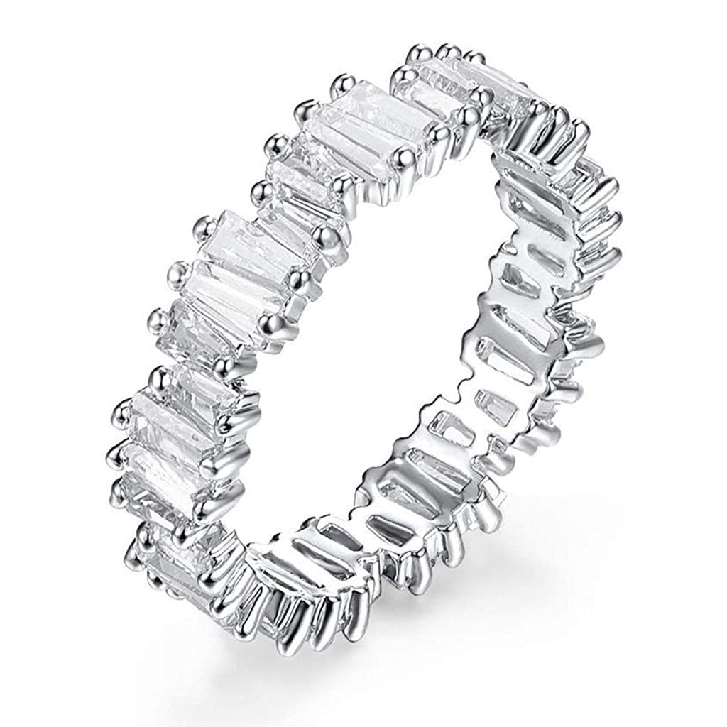 Stylish Baguette Cubic Zirconia Silver Band Ring For Women Gift Bulk