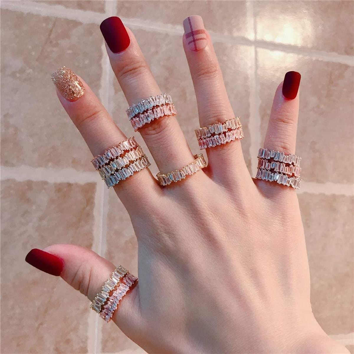 Stylish Baguette Cubic Zirconia Silver Band Ring For Women Gift Bulk