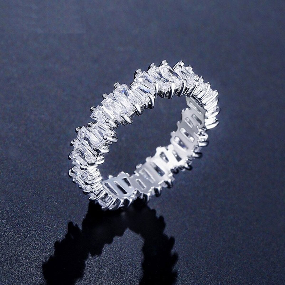 Stylish Baguette Cubic Zirconia Silver Band Ring For Women Gift Bulk