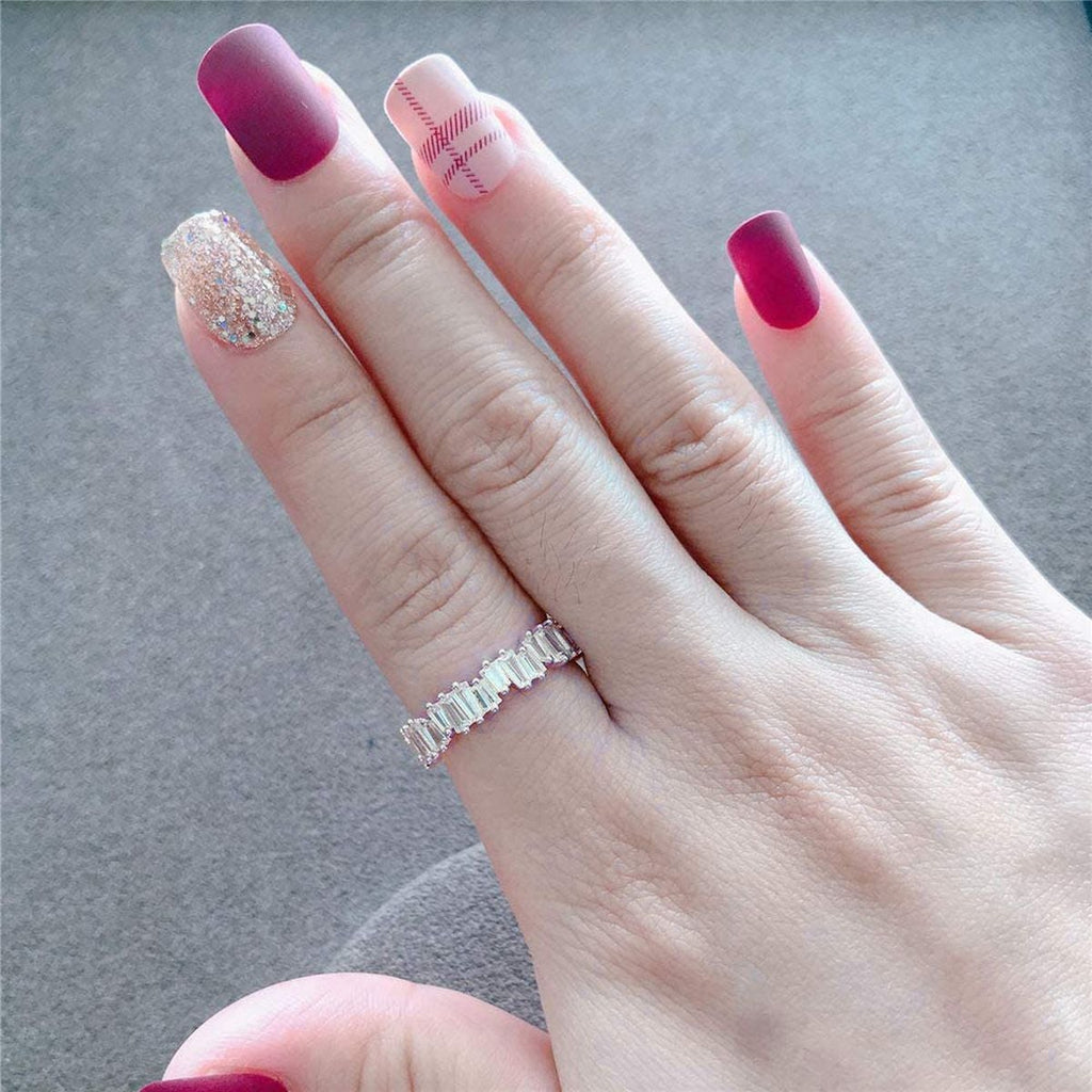 Stylish Baguette Cubic Zirconia Silver Band Ring For Women Gift Bulk