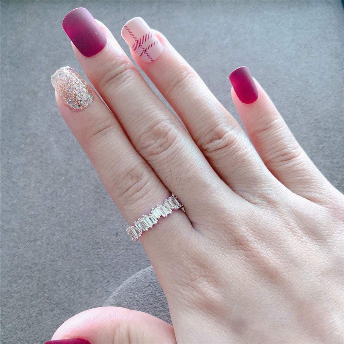 Stylish Baguette Cubic Zirconia Silver Band Ring For Women Gift Bulk