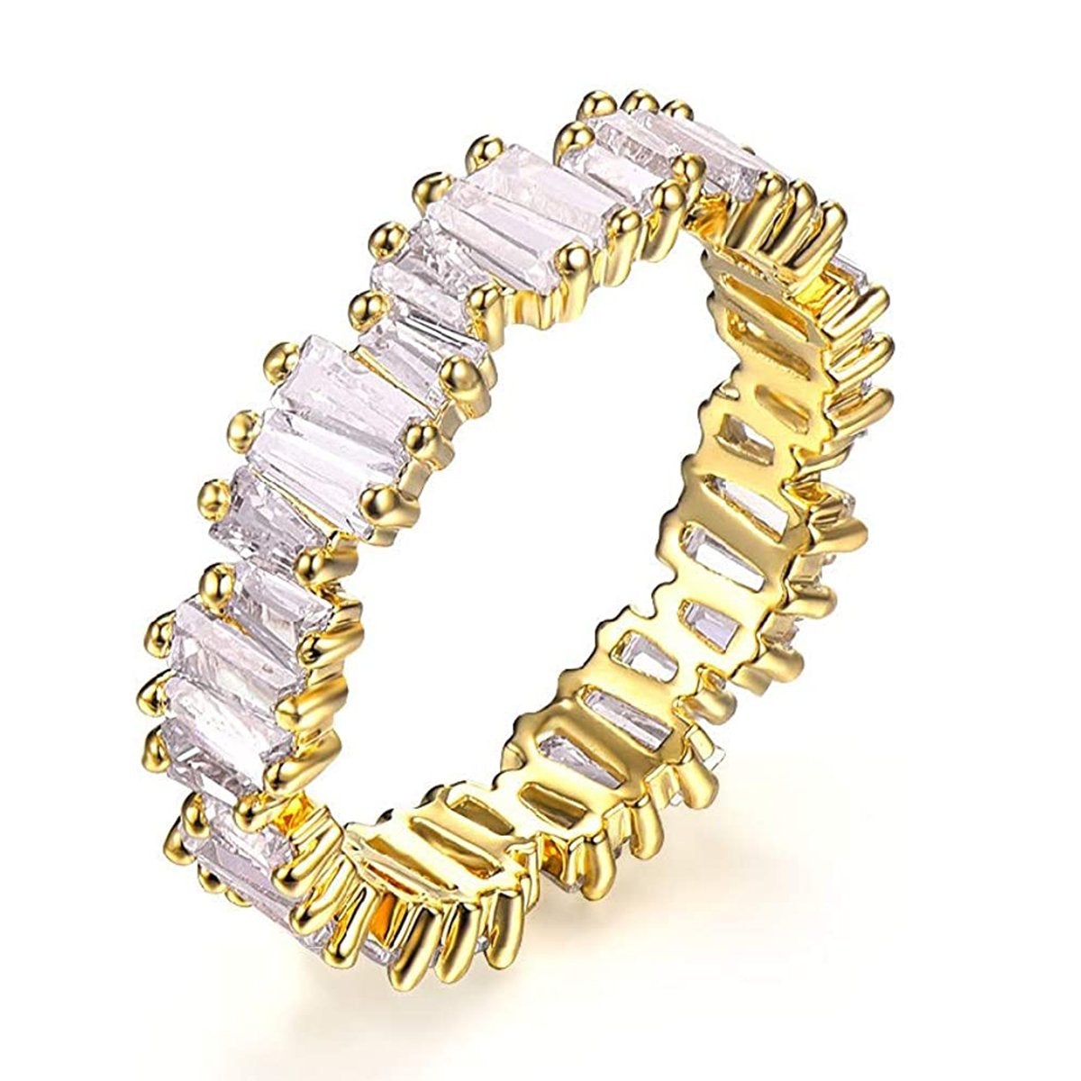 Stylish Baguette Cubic Zirconia Gold Band Ring For Women Gift Bulk