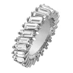 Stylish Baguette Cubic Zirconia Silver Band Ring Women Gift Bulk
