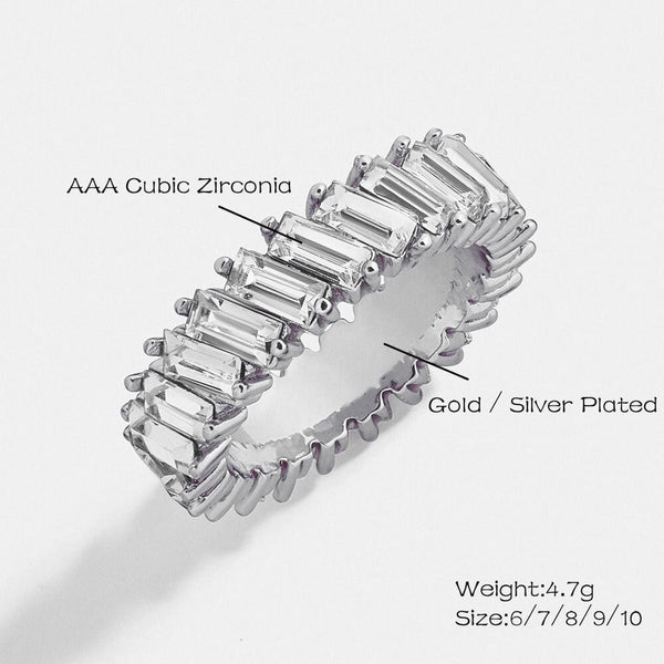 Stylish Baguette Cubic Zirconia Silver Band Ring Women Gift Bulk Secondary image