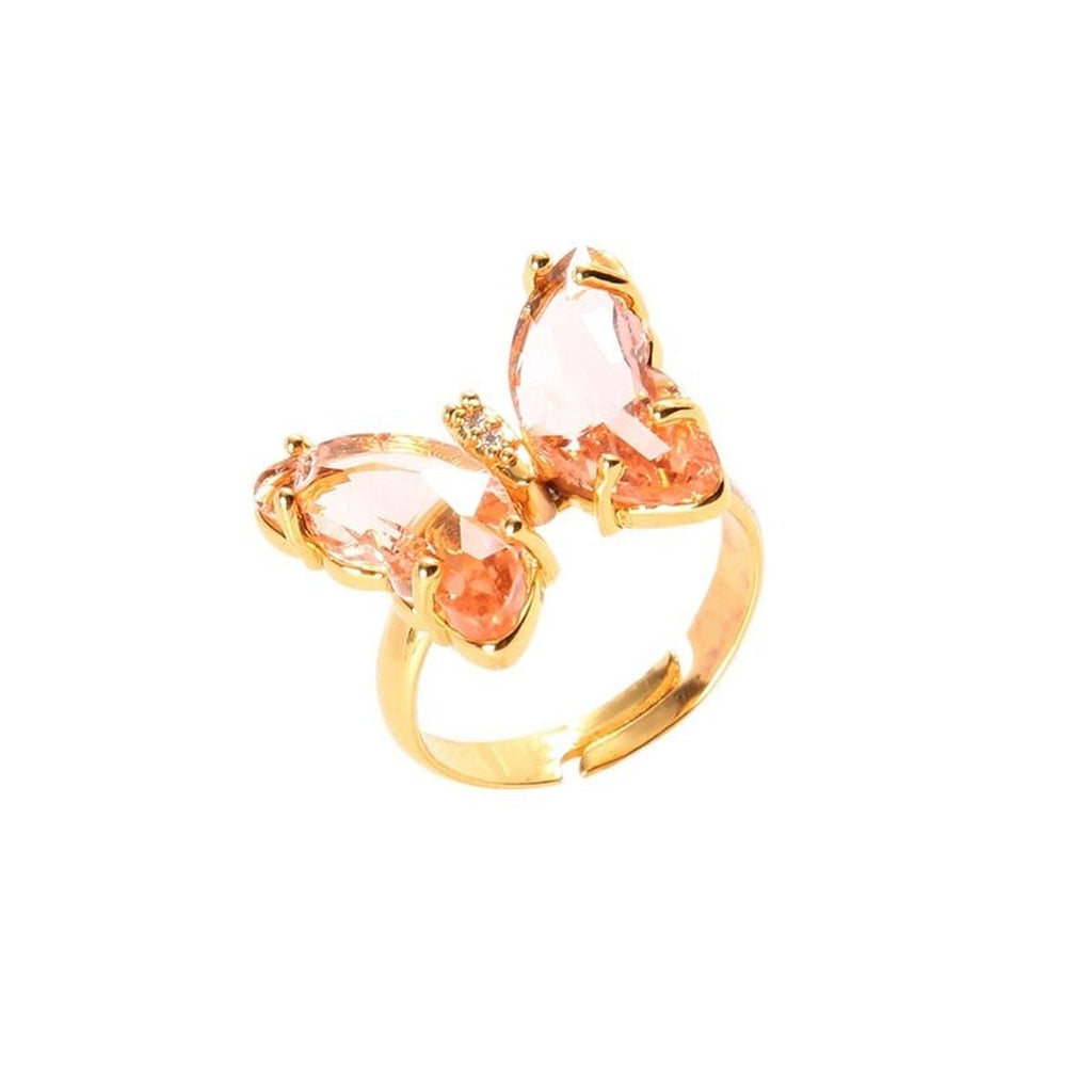 Butterfly Stylish Daily Party Gold Crystal Ring Free Size Women Bulk