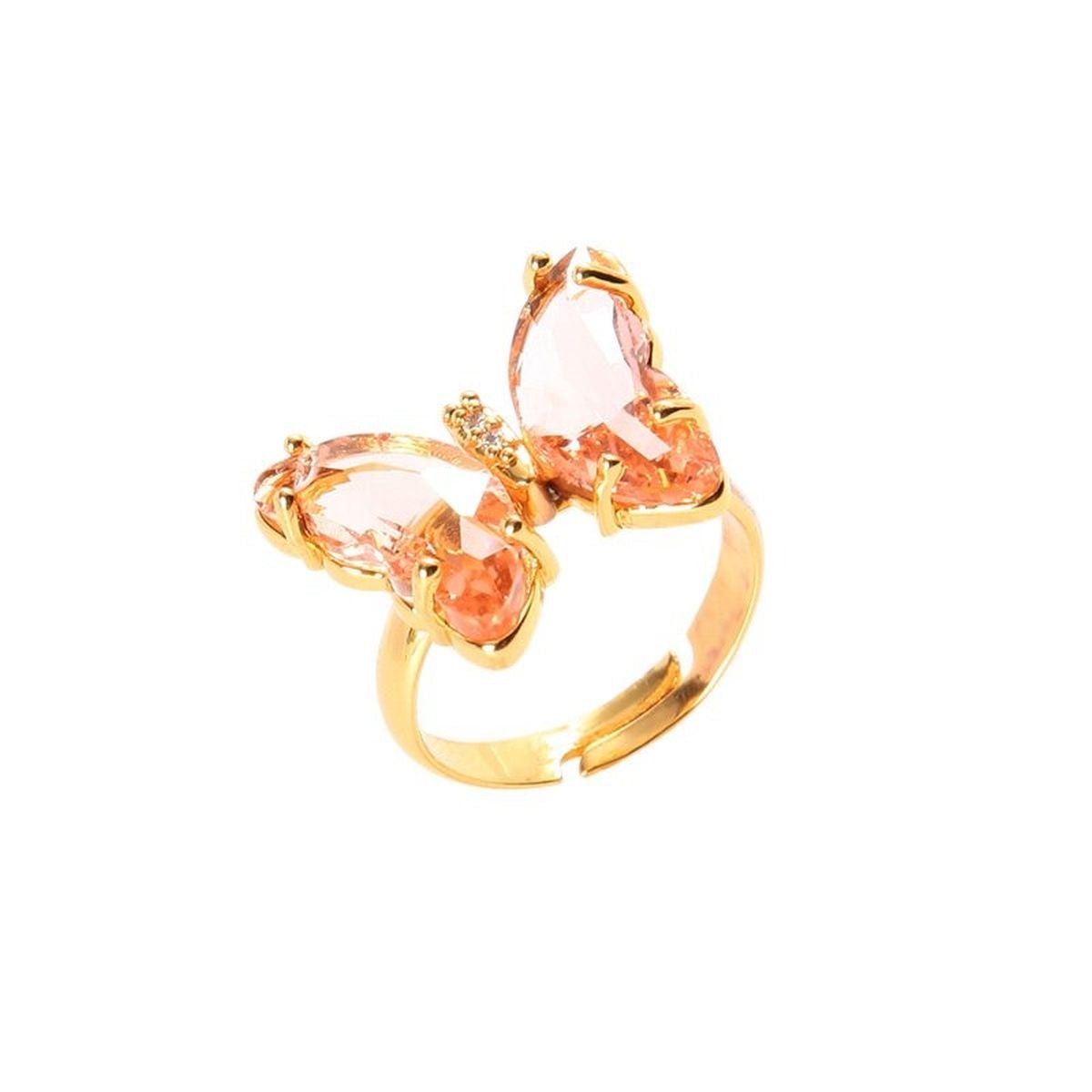 Butterfly Stylish Daily Party Gold Crystal Ring Free Size Women Bulk