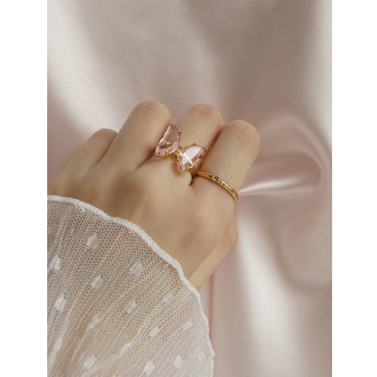 Butterfly Stylish Daily Party Gold Crystal Ring Free Size Women Bulk