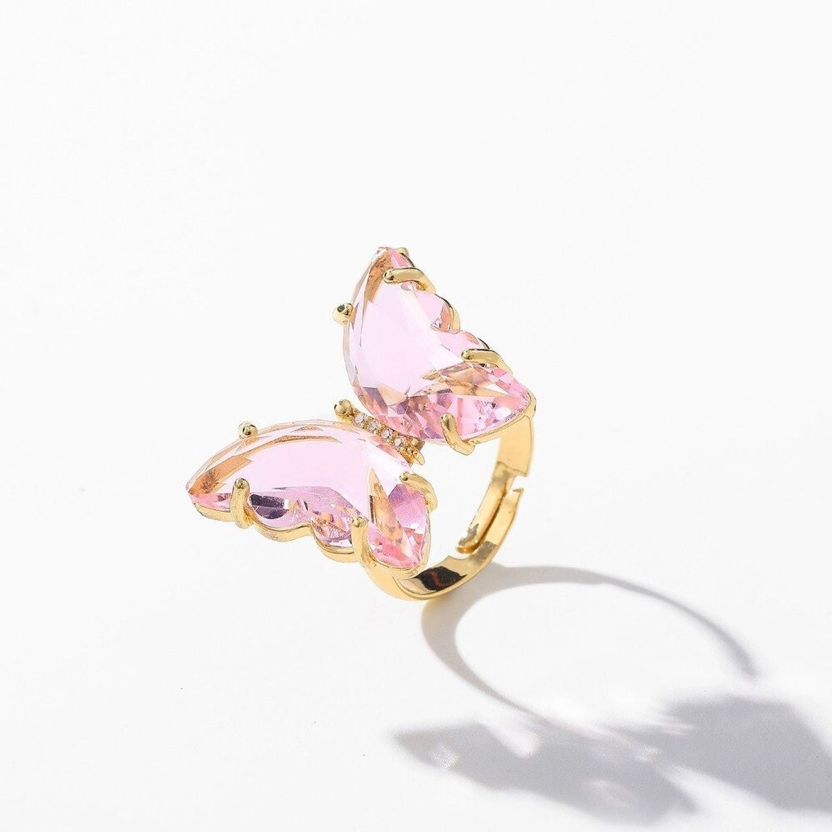 Butterfly Stylish Daily Party Gold Crystal Ring Free Size Women Bulk