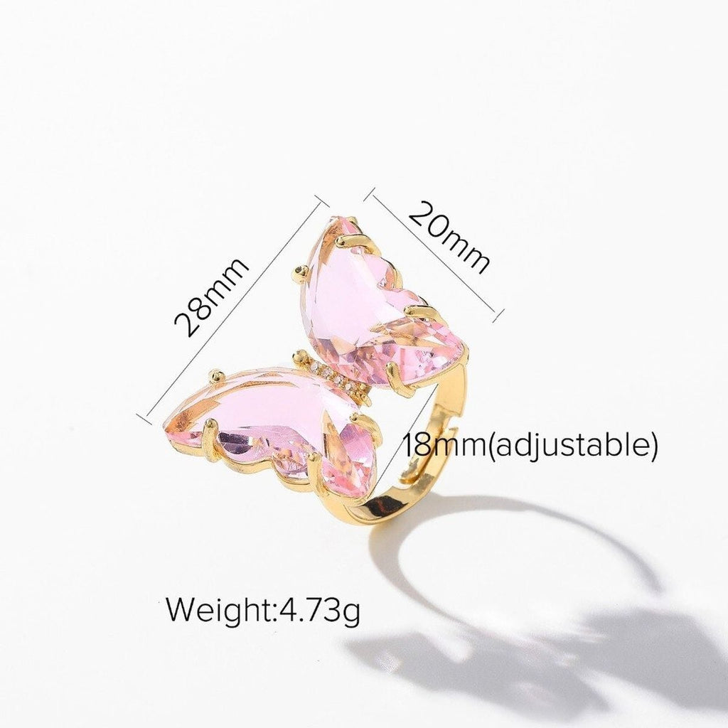 Butterfly Stylish Daily Party Gold Crystal Ring Free Size Women Bulk