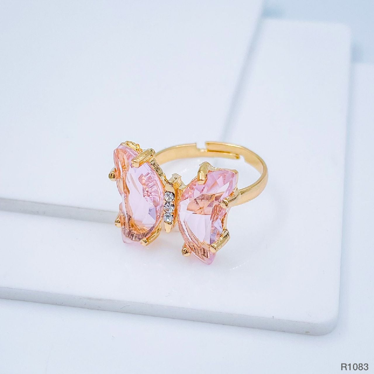 Butterfly Stylish Daily Party Gold Crystal Ring Free Size Women Bulk