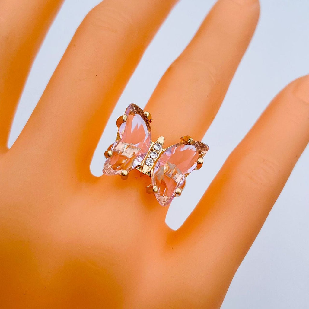 Butterfly Stylish Daily Party Gold Crystal Ring Free Size Women Bulk