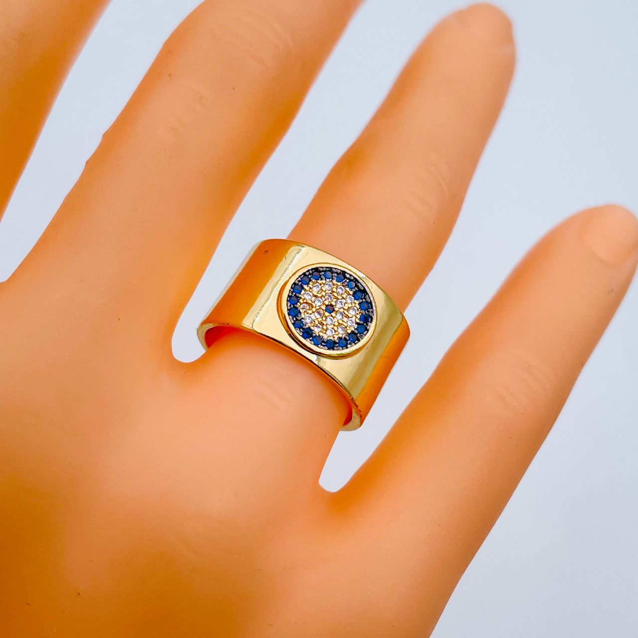 Evil Eye Blue 18K Gold Stylish Daily Party CZ Ring Free Size Bulk