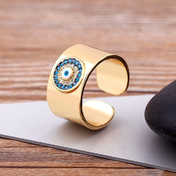 Evil Eye Blue 18K Gold Stylish Daily Party CZ Ring Free Size Bulk Secondary image