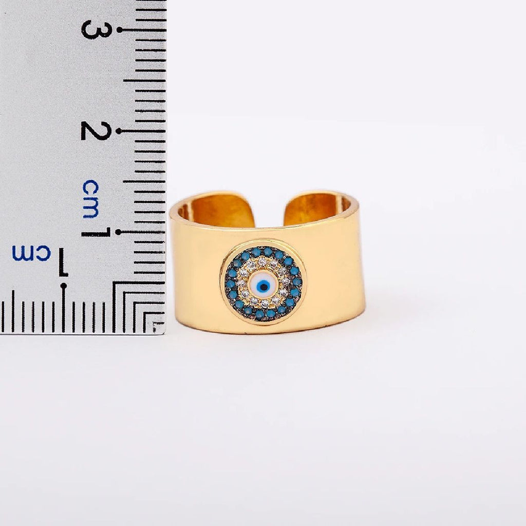 Evil Eye Blue 18K Gold Stylish Daily Party CZ Ring Free Size Bulk