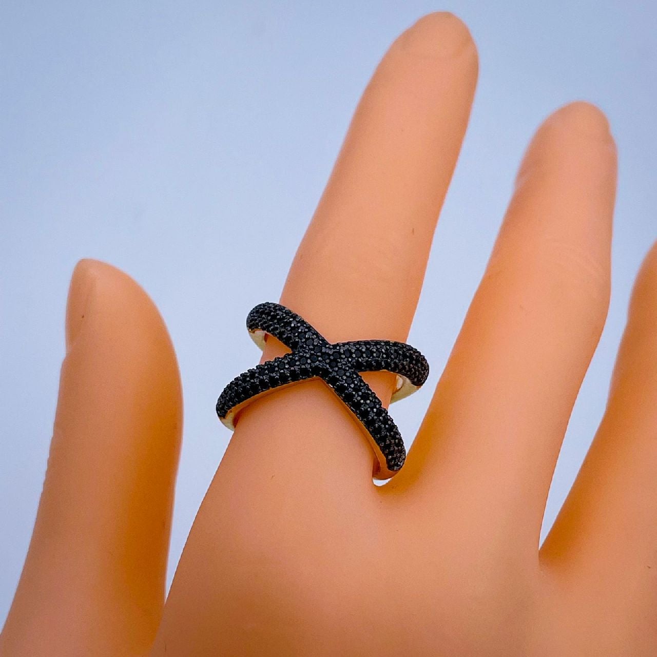 Stylish Cross Black Spinal Gold Adjustable Band Ring Gift Bulk