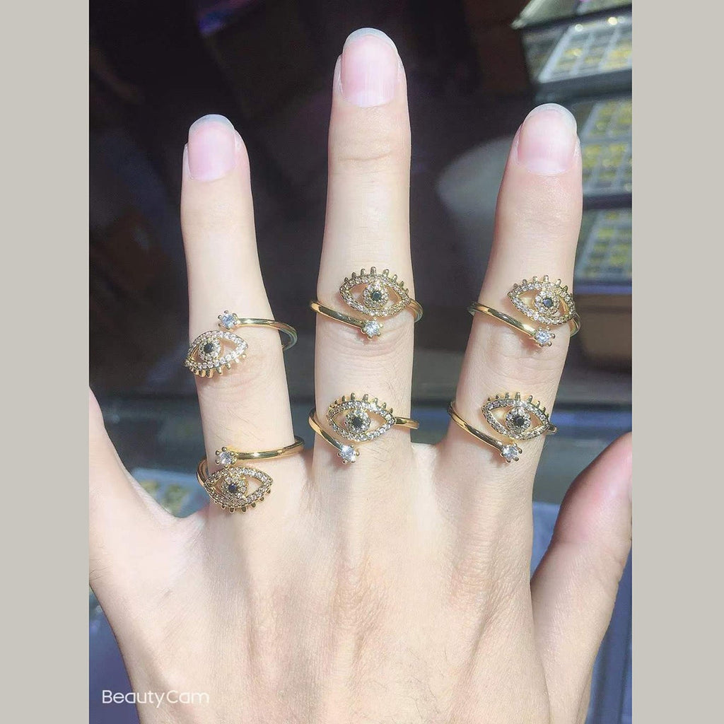 Evil Eye Black Gold CZ Adjustable Free Size Band Ring Gift Bulk